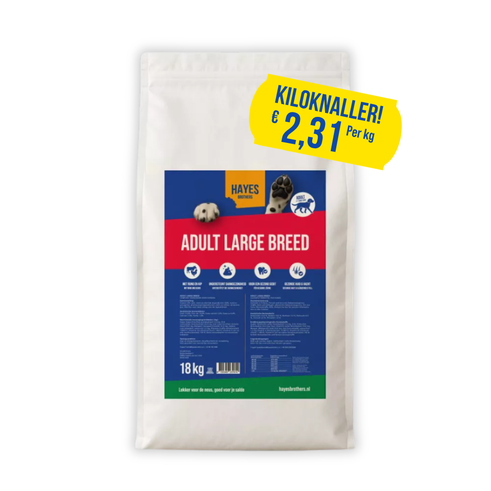 voedingsvoer voor honden, volwassen grote ras, 18 kg,  droog brok, blauw rood label