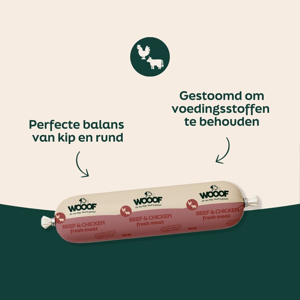 WOOOF Kip en rund Worstenpakket Kip en rund afbeelding USP's