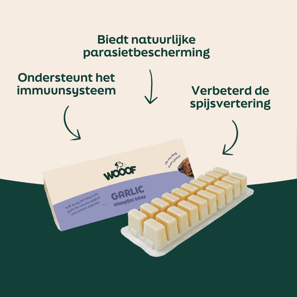 knoflook, kauwtabletten, hondentraktaties, samengesteld, parasietbescherming
