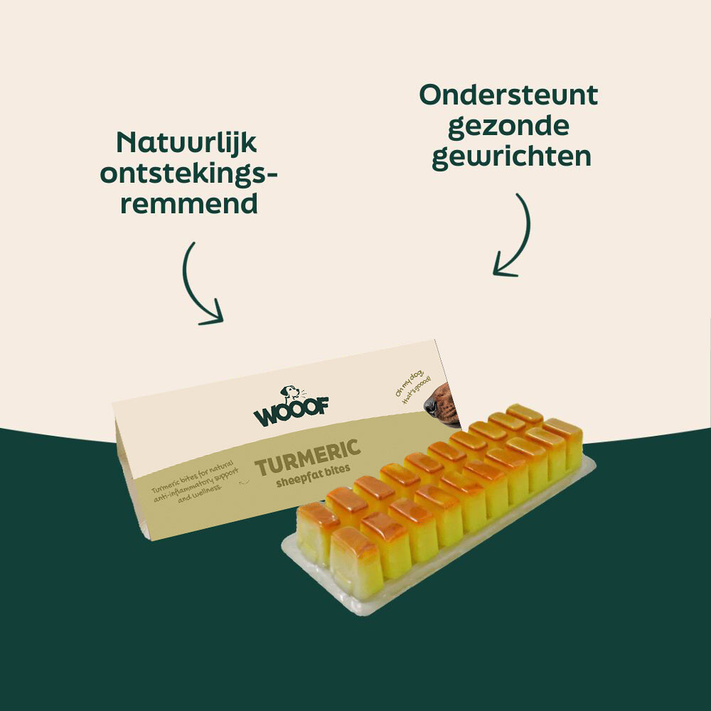Schapenvet met kurkuma - bites WOOOF schapenvet met kurkuma bites voordelen