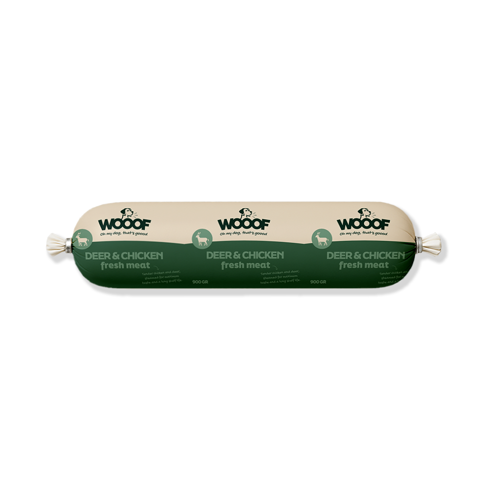 WOOOF Hert & Kip Worst Vers Hert vleesworst 900 gram