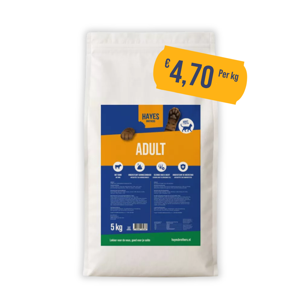 voedsel voor hond, volwassen, 5 kg, droog brok, zak