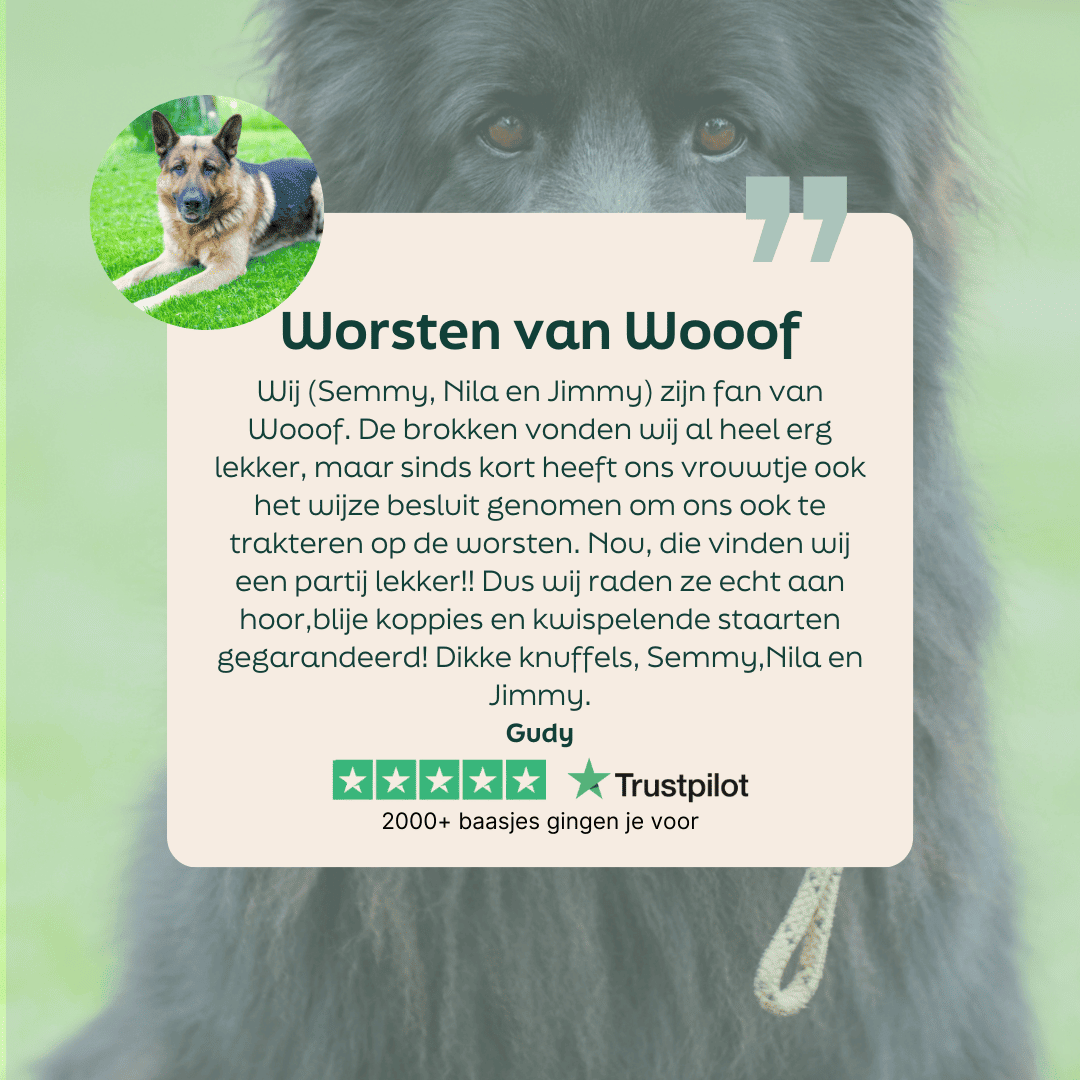 5 sterren review over WOOOF wild zwijn en kip worst vers