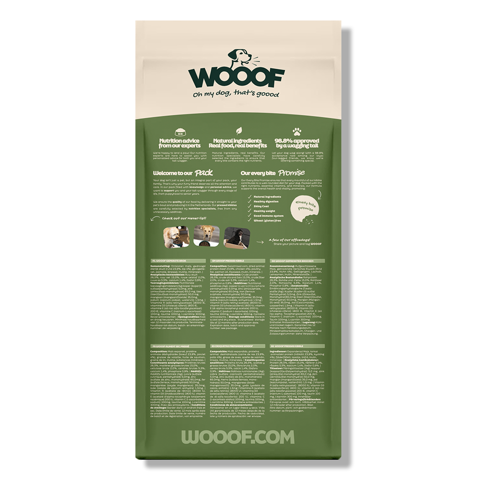 Achterkant van 1 zak WOOOF High-Energy 18KG