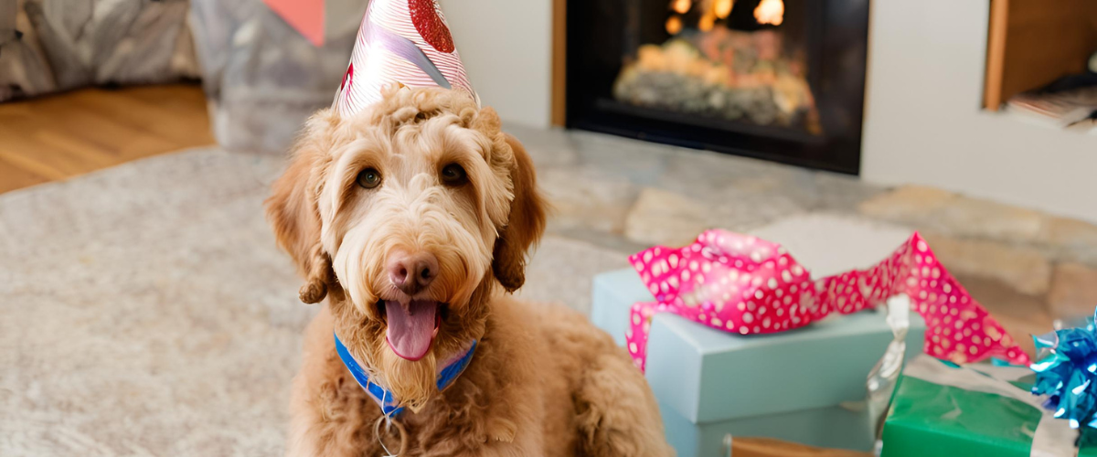 Een hond die jarig is