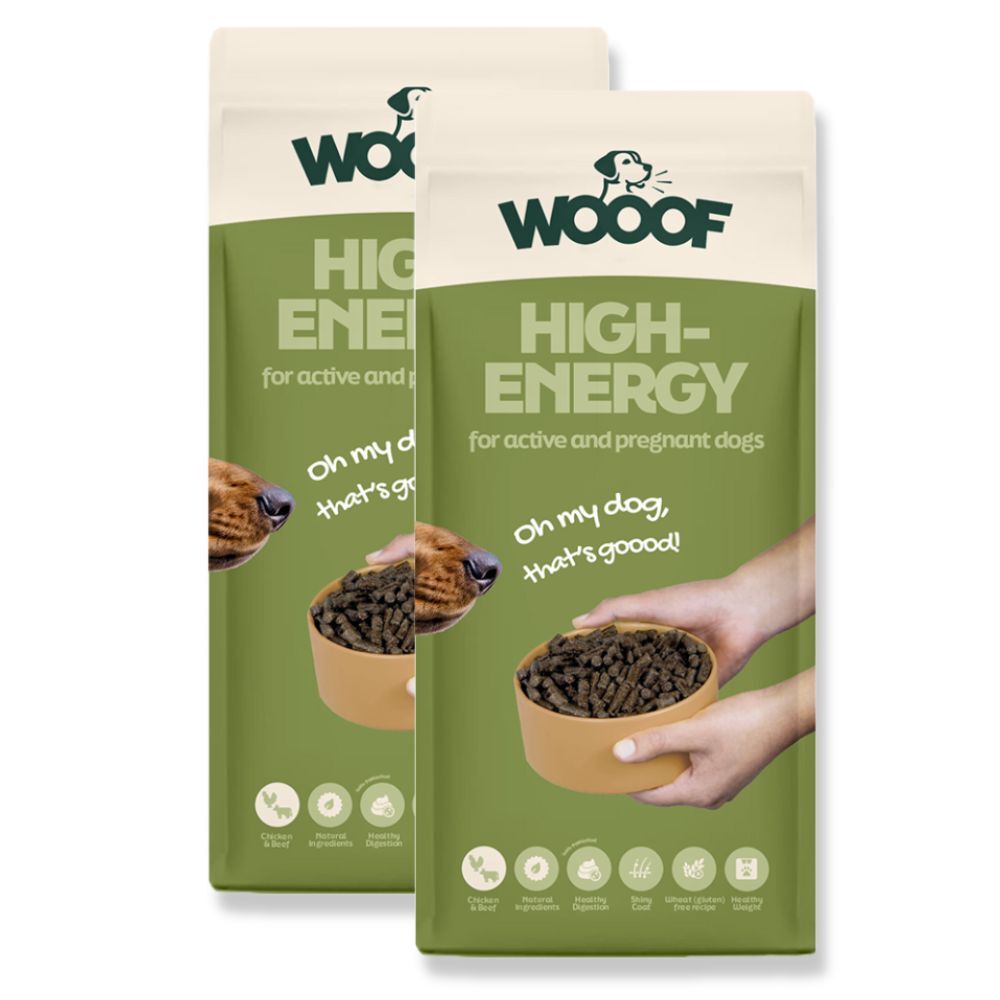2x WOOOF High Energy 18KG (36KG) hondenvoer met hoog eiwit- en vetgehalte voor actieve honden