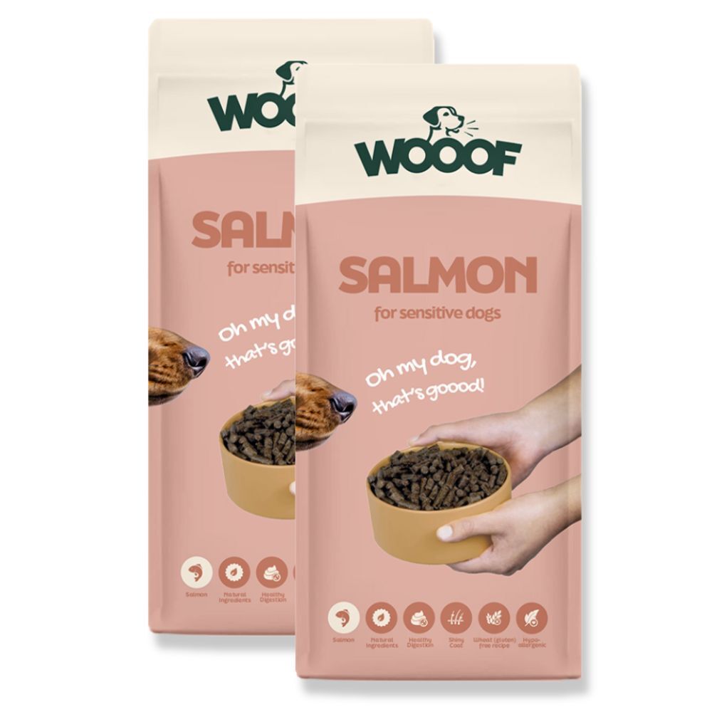 2x WOOOF Zalm 18KG (36KG) hypoallergeen geperst hondenvoer met zalm voor gevoelige honden