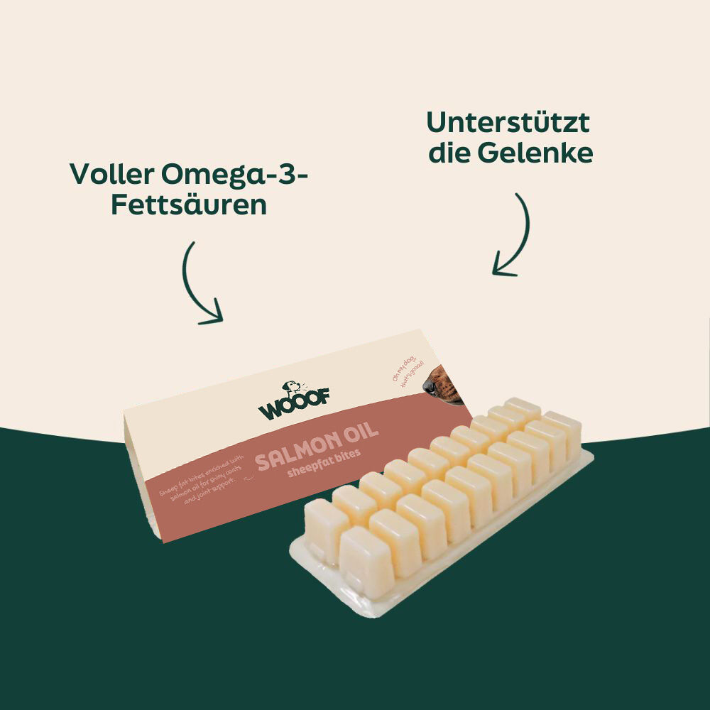 Schafsfett & Lachsöl Bites Vorteile von WOOOF Schaffett-mit-Lachsöl-Bites