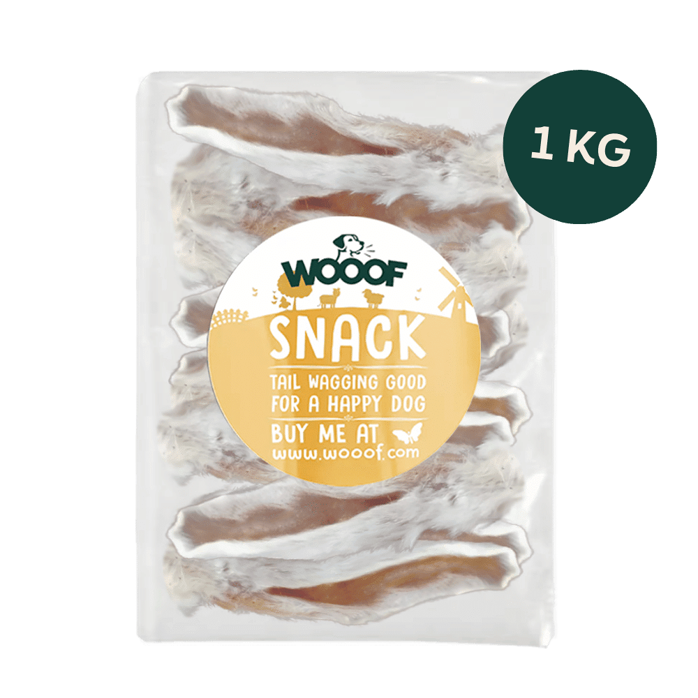 WOOOF Konijnenoren 1kg zak konijnen oren voor honden