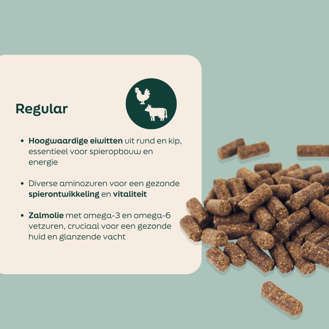 WOOOF Regular geperst hondenvoer 18kg Ingrediënten in de WOOOF regular