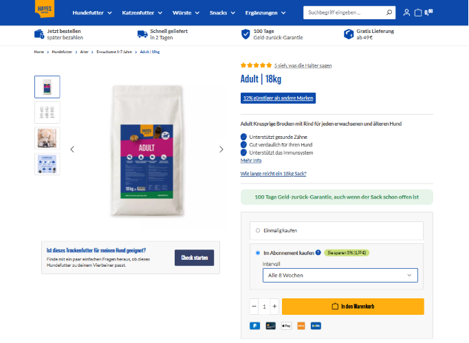 dog food, adult dog, 18 kg, dry kibble, nutrition