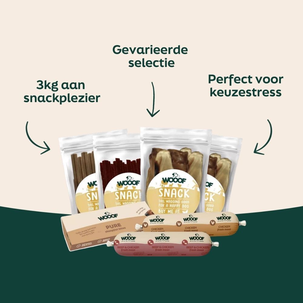 hondentraktaties, snackstokken, afwisselende selectie, rund- en kipvlees, verpakte snacks
