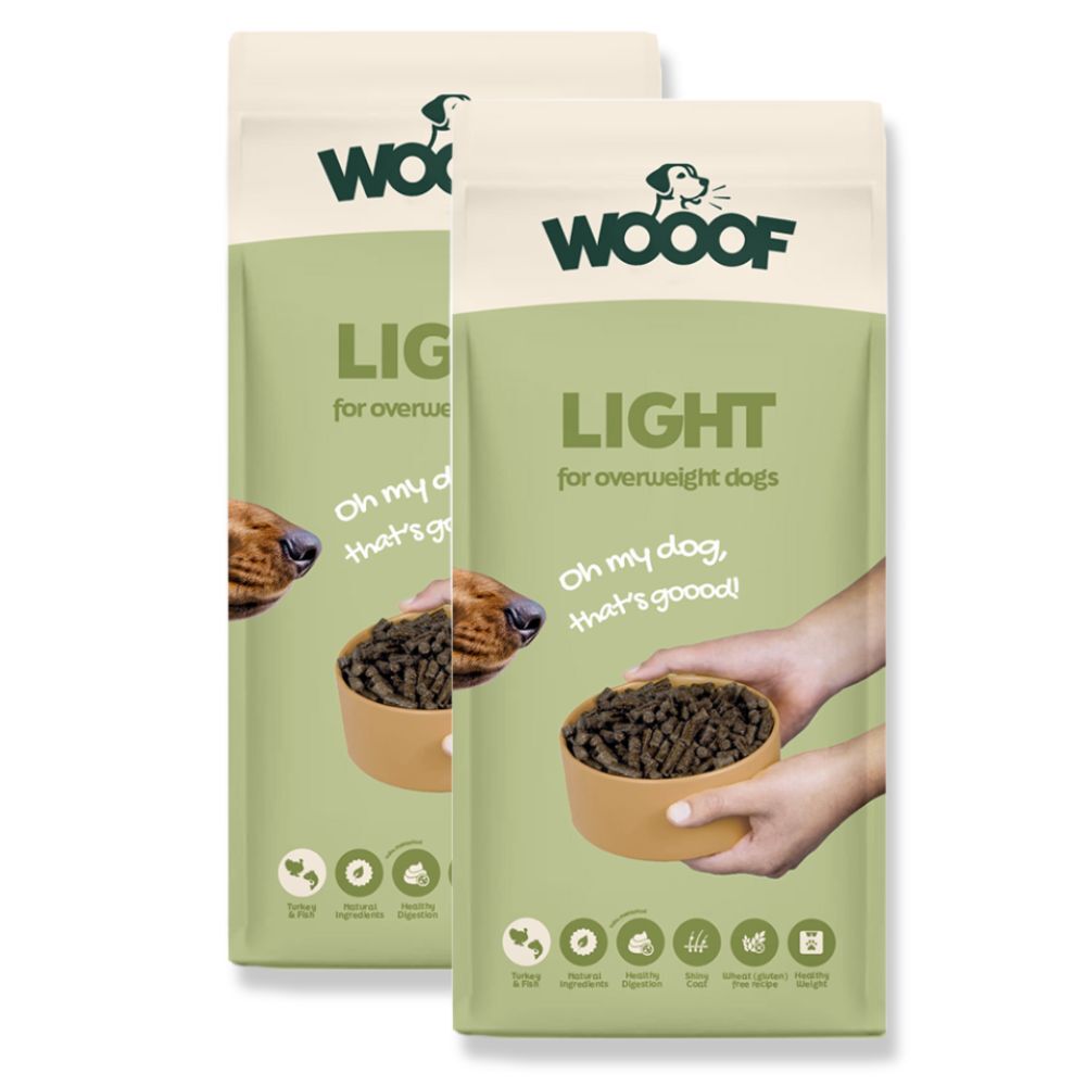 2x WOOOF Light 18KG (36KG) lichtverteerbaar geperst hondenvoer voor honden met overgewicht