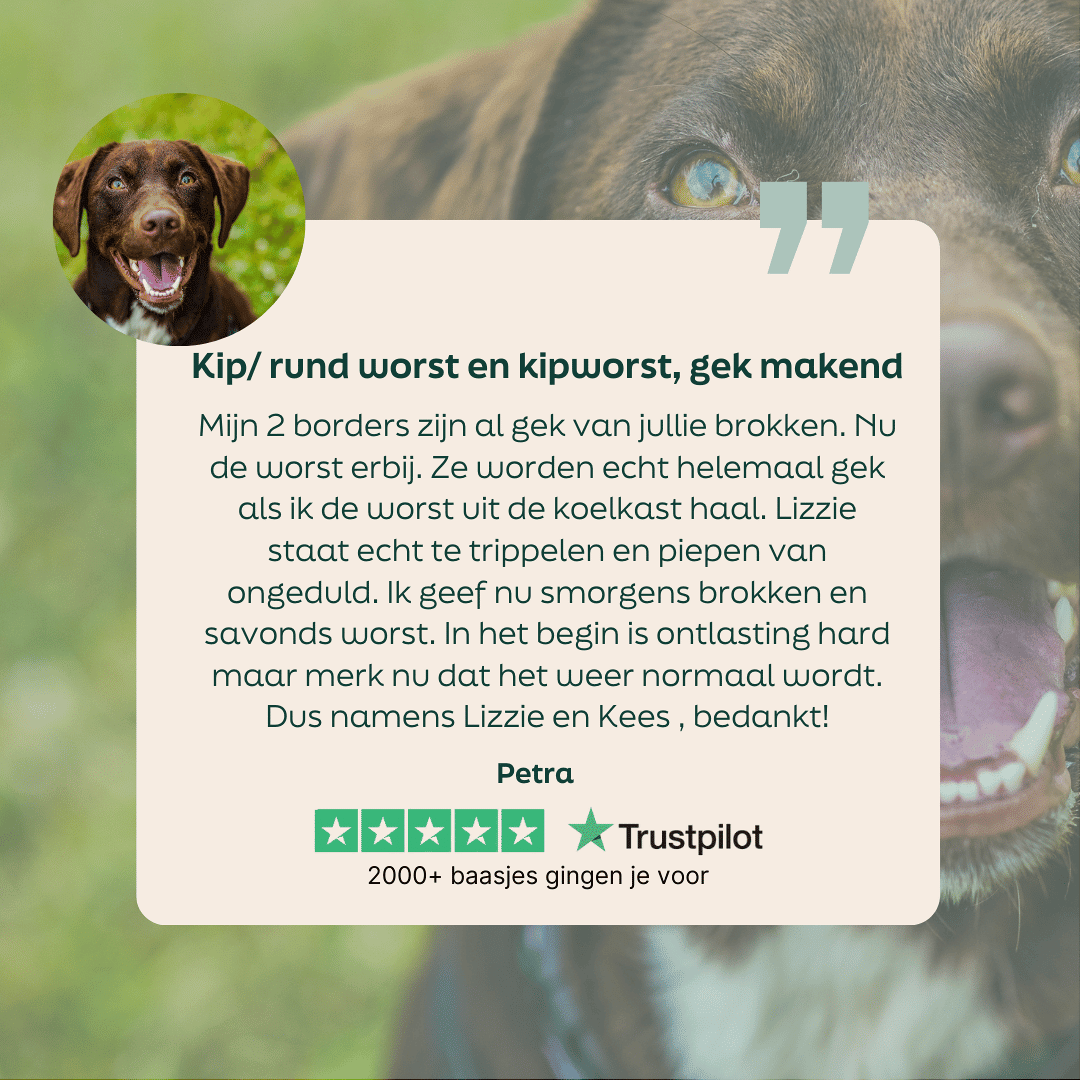 WOOOF Rund & Kip Worst Vers 5 sterren review over WOOOF kip worst vers