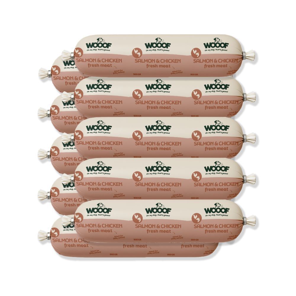 WOOOF Lachs-Hühnerwurst Lachs Wurst 10er Pack 900 g