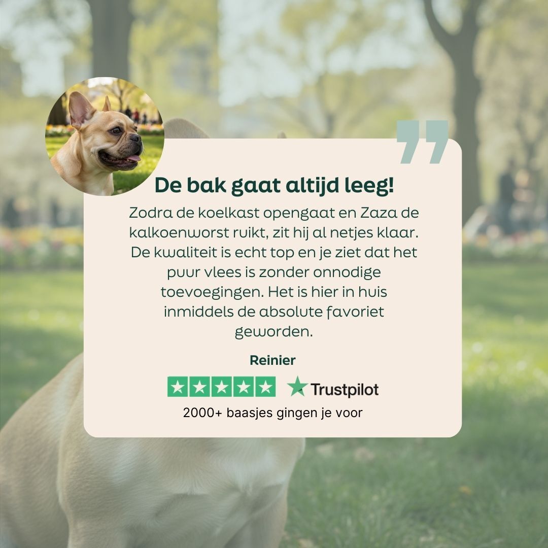 hond, brokje voer, verpakking, label, Trustpilot
