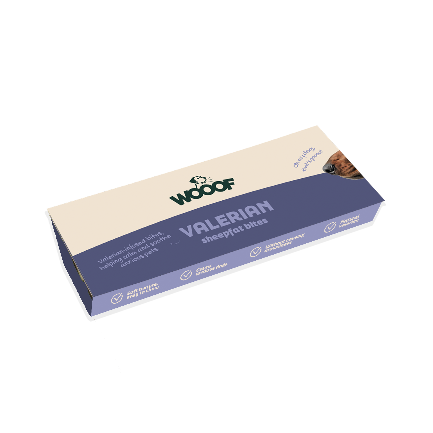 1 doos WOOOF schapenvet met valeriaan bites
