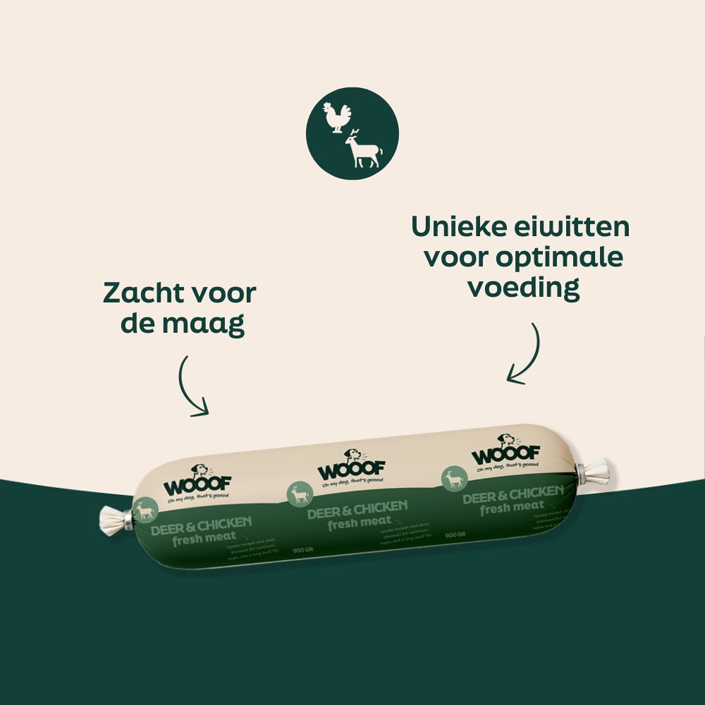 WOOOF Hert & Kip Worst Vers hert worst USP afbeelding